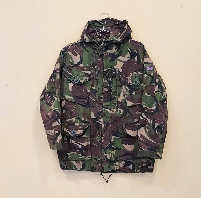 英國公發迷彩防風拉鍊連帽夾克 軍用外套大衣F款 英國製老品 - 男夾克/外套 - 其他材質 綠色