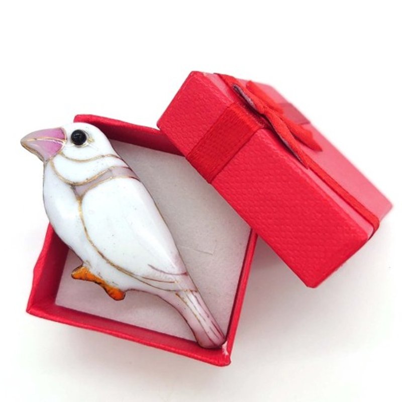 白文鳥の七宝焼ピンブローチ - 徽章/別針 - 其他金屬 白色