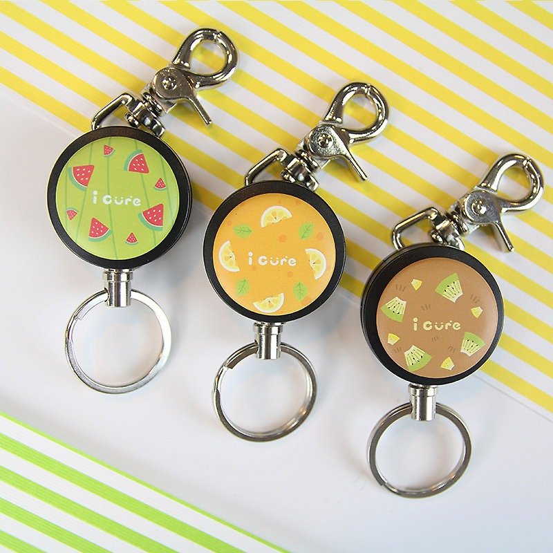 i cure -i good slip ring keychain series - Fruit Series - orange kiwi watermelon (three) keychain Telescopic retractable steel cable pull ring - Keychains - Paper 