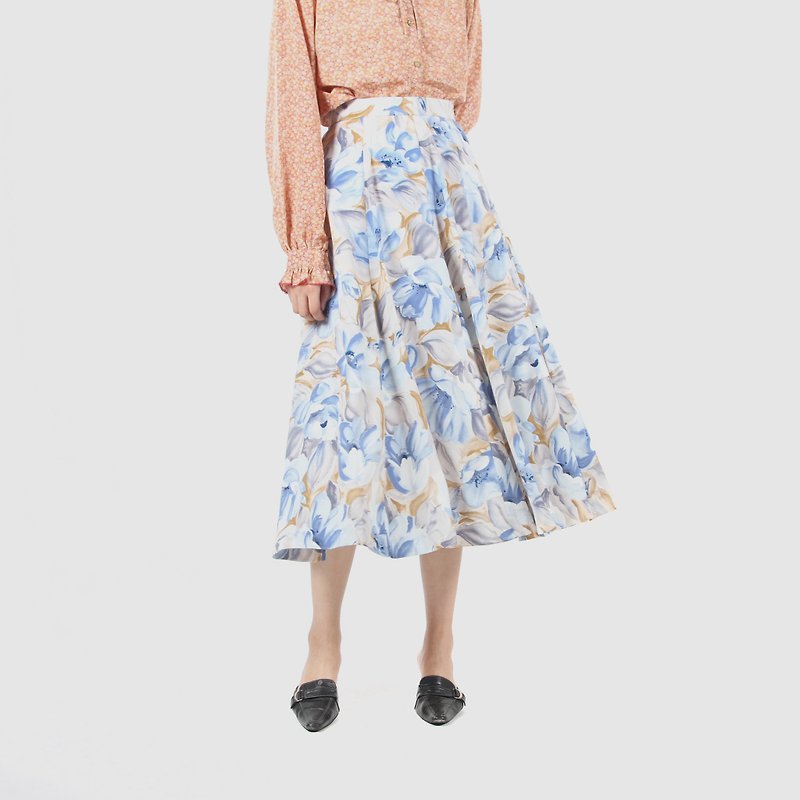 [Egg Plant Vintage] Bodhi Petal Print Vintage Round Skirt - Skirts - Polyester 