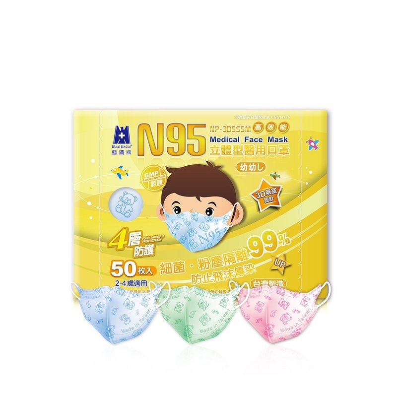 Blue Eagle N95 3D Kids Medical Face Mask (Ages 2-4) 50 pack - หน้ากาก - วัสดุอื่นๆ หลากหลายสี