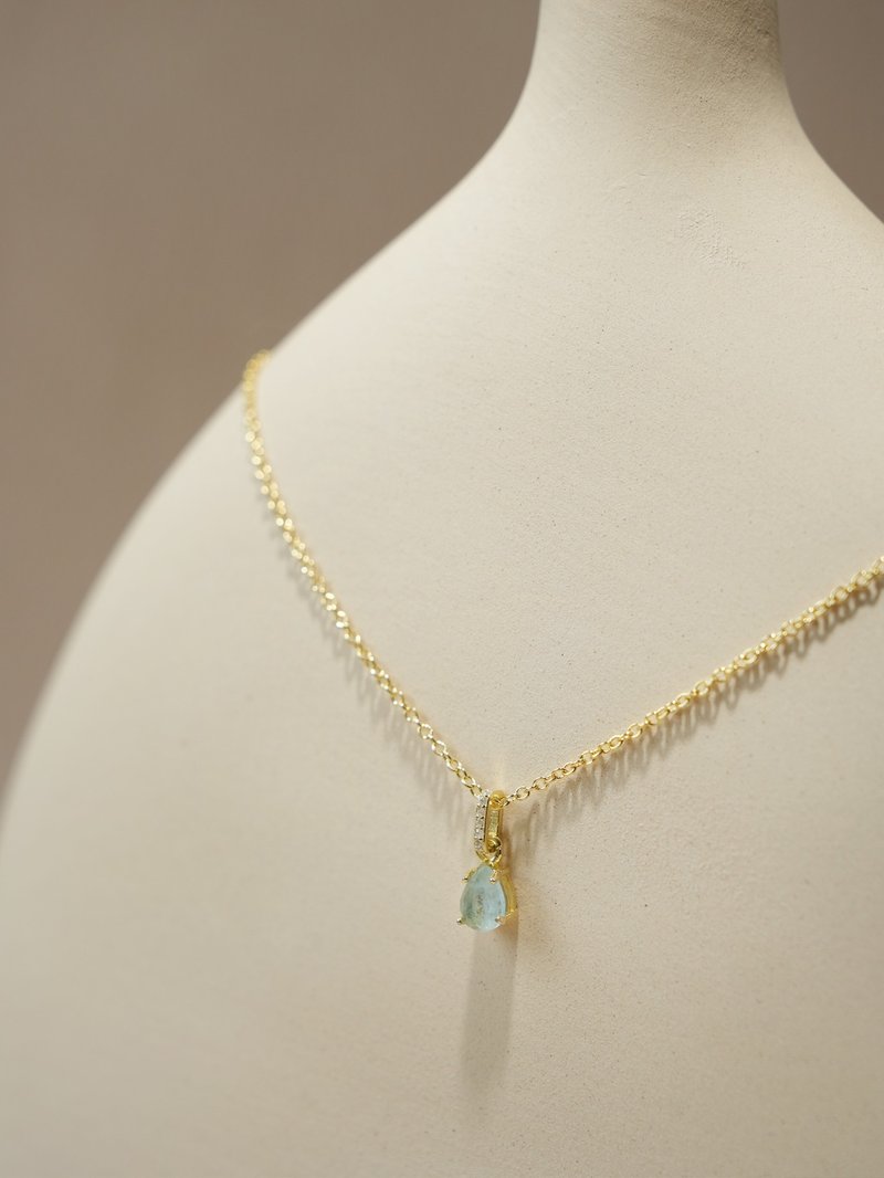 March birthstone aquamarine necklace - สร้อยคอ - คริสตัล 