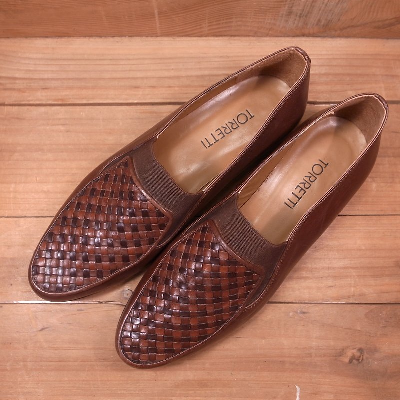 Old bone TORRETTI leather woven leather shoes - Women's Leather Shoes - Genuine Leather Brown