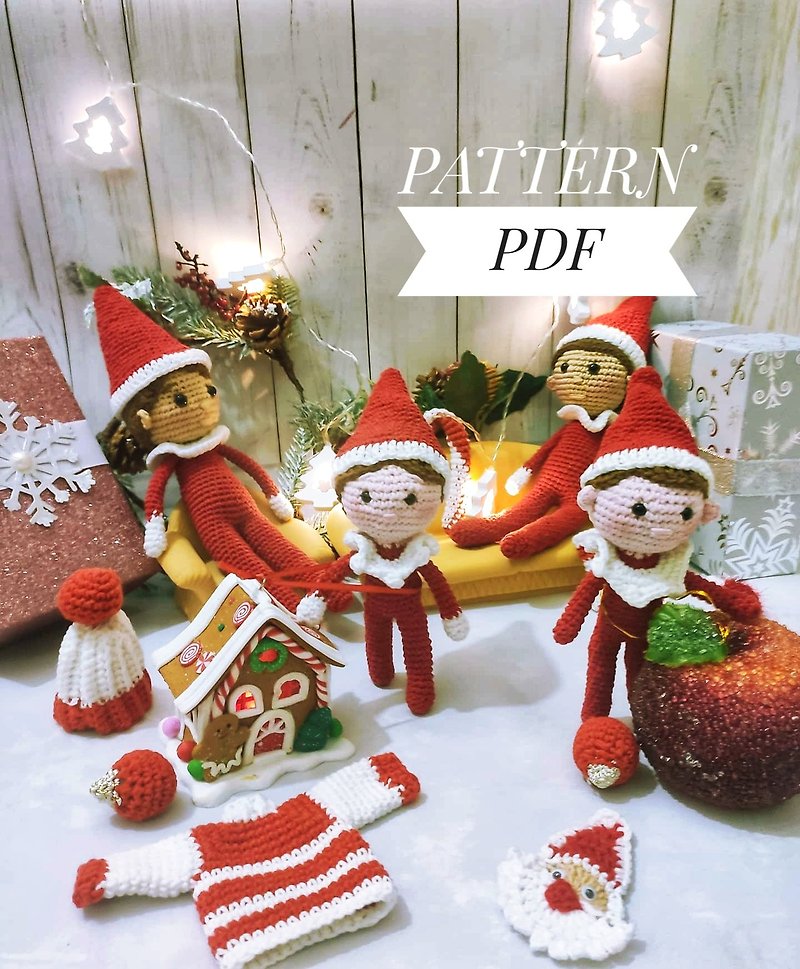 Crochet Christmas Elf PATTERN, 钩针圣诞精 Elf on the shelf PATTERN, Amigurumi Elf - Knitting, Embroidery, Felted Wool & Sewing - Cotton & Hemp Red