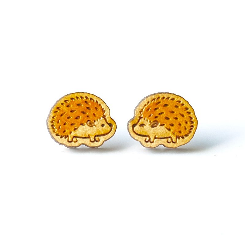 Painted wood earrings-Hedgehog (yellow) - Earrings & Clip-ons - Wood Yellow
