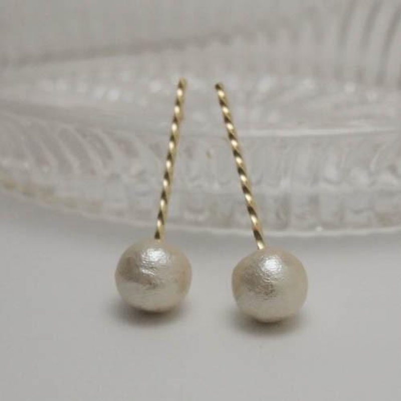 twist cotton pearl earrings [FP216] - ต่างหู - โลหะ สีทอง