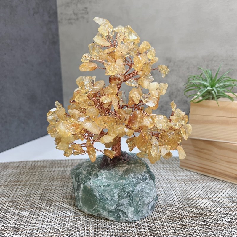 Citrine Money Tree/Life Tree (Green Aventurine Original Mine Base) - ของวางตกแต่ง - คริสตัล 