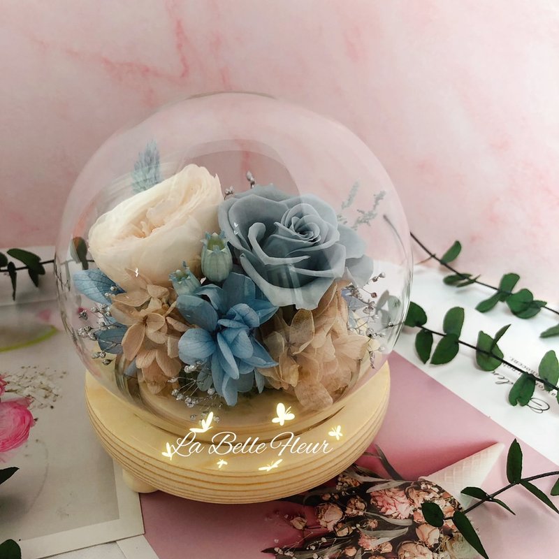 Preserved flower glass cup/morandi color/dried flower/night light/flower gift/gift birthday gift - ช่อดอกไม้แห้ง - พืช/ดอกไม้ สีน้ำเงิน