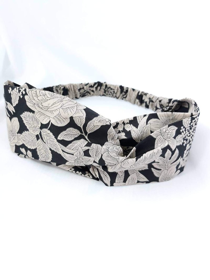 Black and white painted rose handmade hair band - Headbands - Cotton & Hemp 