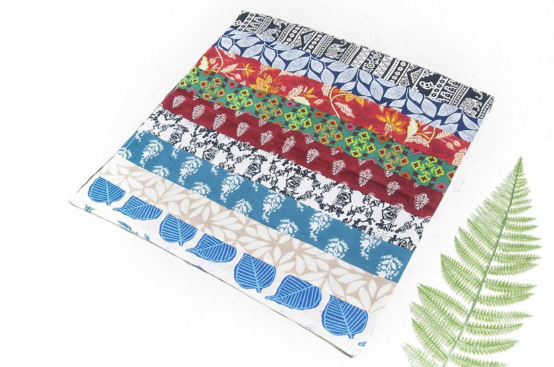 Handmade square towel patchwork square towel square scarf India woodcut printed square scarf - walking natural plant forest - Scarves - Cotton & Hemp Multicolor