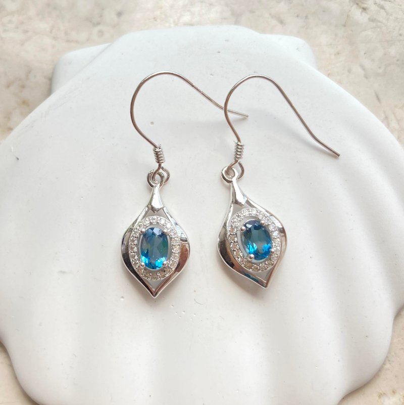 Natural Topaz Earrings 925 Sterling Silver Earrings Rings Stone Stone Gemstone Light Jewelry Semi Gemstone - ต่างหู - เครื่องเพชรพลอย สีน้ำเงิน