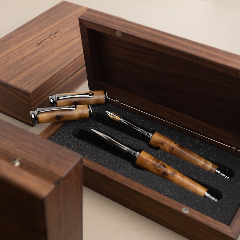 Solid Wood Fountain Pen Ball Pen | - Rollerball Pens - Wood Brown