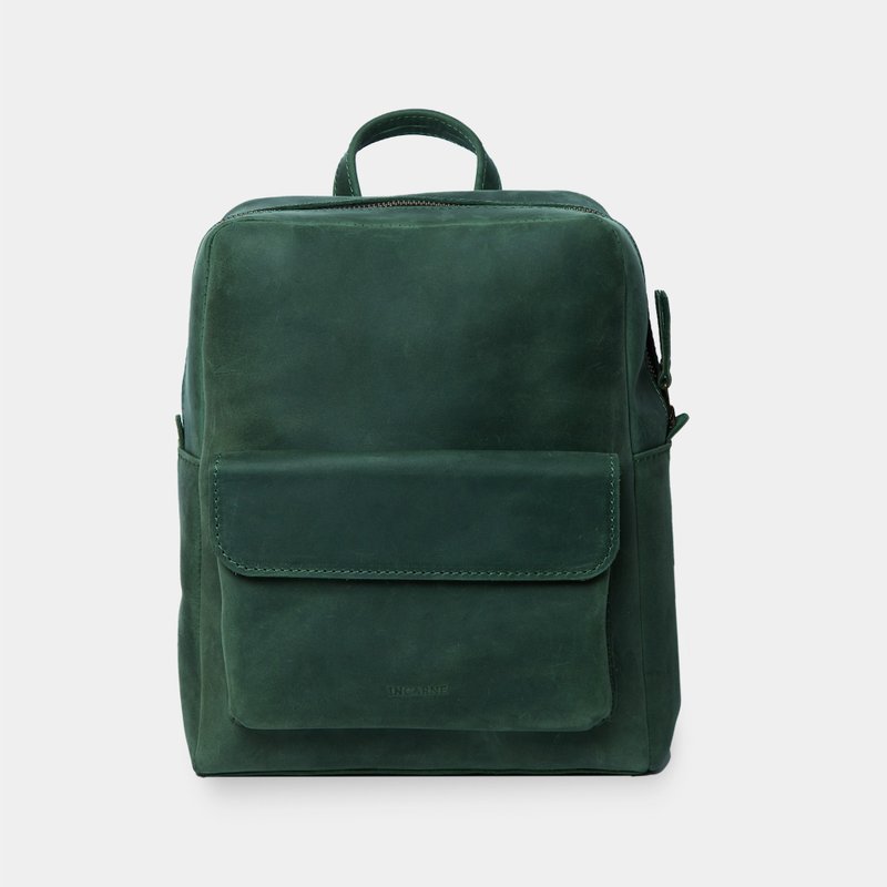 綠色皮革背包 – 男女皆宜的全粒面皮革筆電背包 - 後背包/背包/書包 - 真皮 綠色
