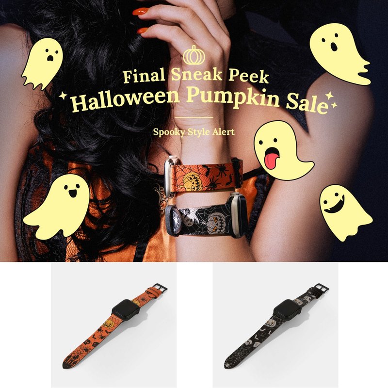 Halloween Limited Edition Calf Leather Apple Watch Strap 4/5/6/7/8/9/10/SE/Ultra - สายนาฬิกา - หนังแท้ สีดำ