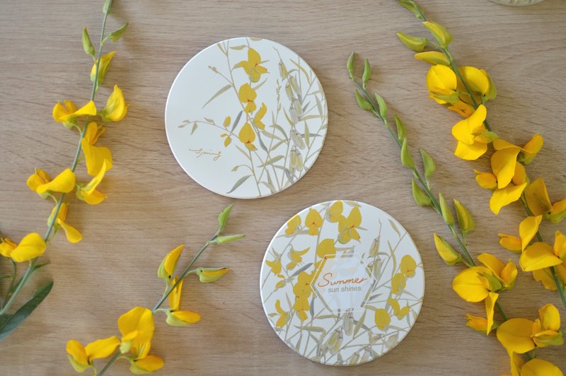 Sun Linen Pattern - Ceramic Absorbent Coaster / Soap Pad - Coasters - Porcelain White