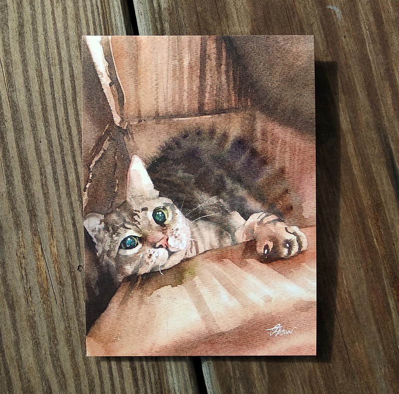Watercolor painted hair boy series postcard - homicide carton - การ์ด/โปสการ์ด - กระดาษ สีนำ้ตาล