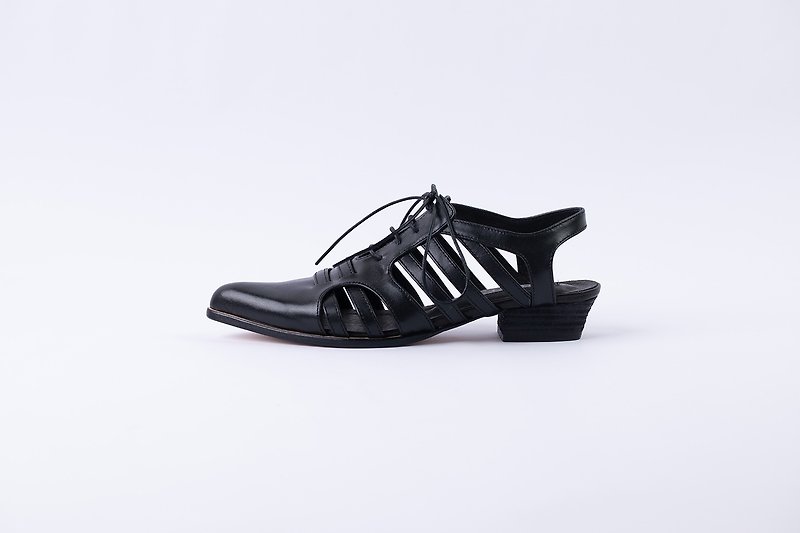 ZOODY / Branches / Handmade shoes / Pointed toe strap side hollow sandals / Black - Women's Leather Shoes - Genuine Leather Black