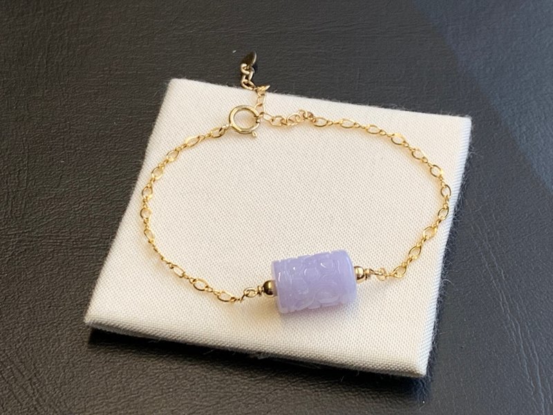 天然緬甸玉翡翠 紫羅蘭翡翠 雕花桶珠 14kgf 手鍊 - 手鍊/手環 - 玉石 紫色