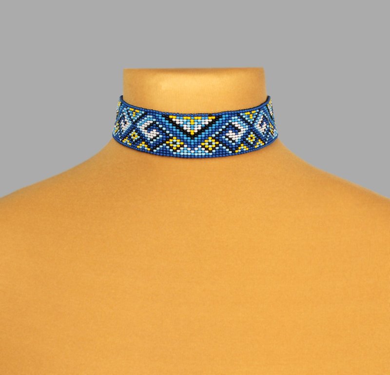 Blue beaded choker elegant jewelry for woman - สร้อยคอ - แก้ว สีน้ำเงิน