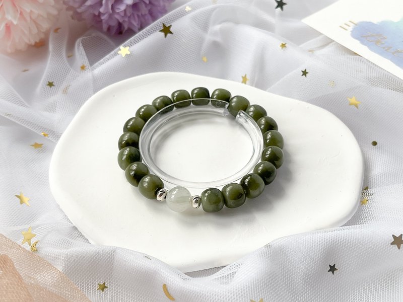 [Qiyu] Natural old type Qingshui Hetian jade Tianshan Cuizang Silver design bracelet - สร้อยข้อมือ - หยก สีเขียว