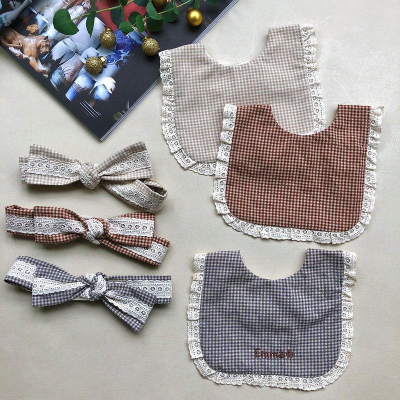 [Customized Embroidery - Mid-Moon Gift Box] Sweet Milk Tea Lotus Leaf Lace Mouth Turban Headband - Baby Gift Sets - Cotton & Hemp Multicolor