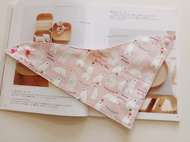 Pink polar bear triangle bibs Mi Yue gift saliva towel baby bib pacifier chain - Bibs - Cotton & Hemp Pink