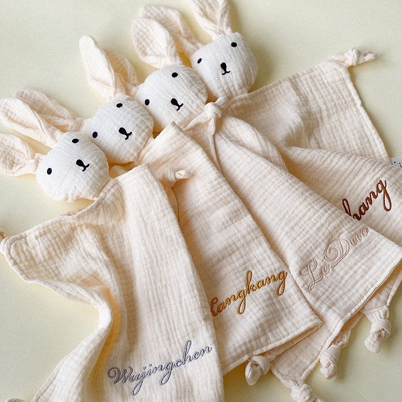 嬰童客製刺繡名字安撫巾 兔子小熊純棉手抓玩偶 - 嬰幼兒玩具/毛公仔 - 棉．麻 
