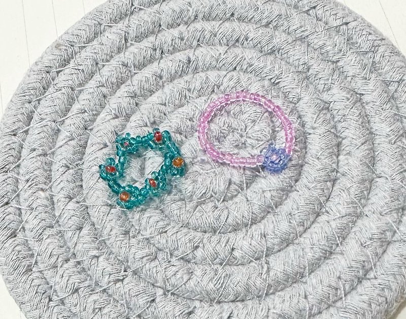DIY Beaded Ring - แหวนทั่วไป - วัสดุอื่นๆ สีน้ำเงิน