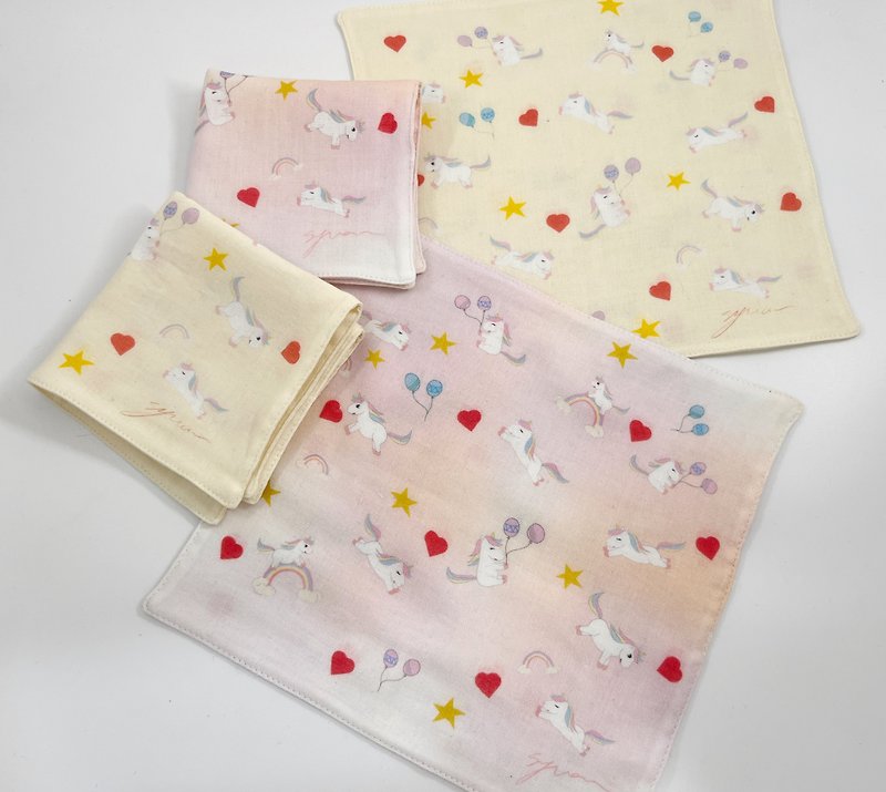 Mother's Day Gift Cute Unicorn Bamboo Charcoal Double Yarn Handkerchief - Handkerchiefs & Pocket Squares - Cotton & Hemp Pink