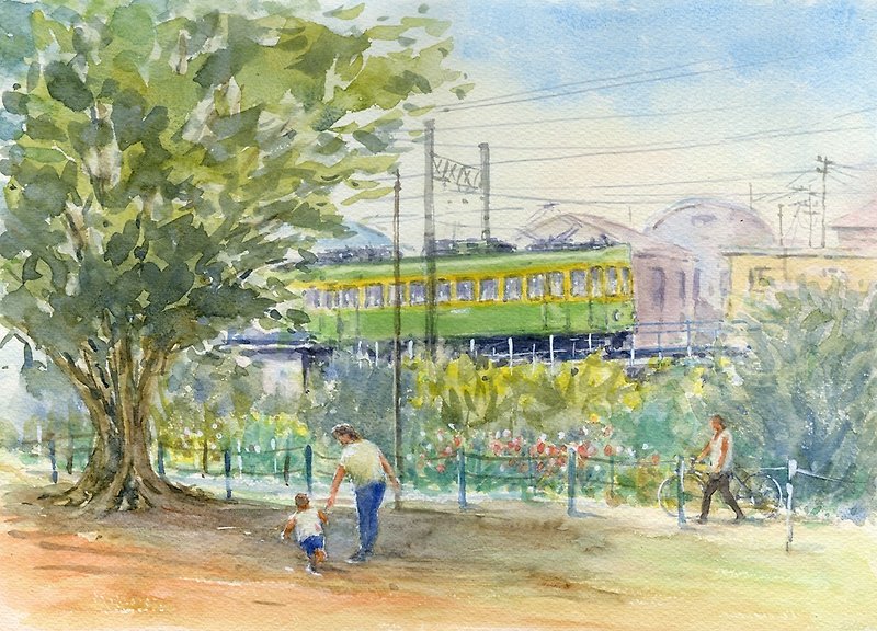 A watercolor picture train came - Posters - Paper Green