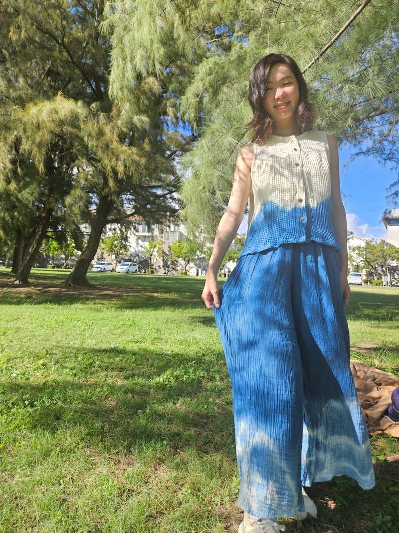 Japanese style simple blue dyed vest top - Women's Vests - Cotton & Hemp White