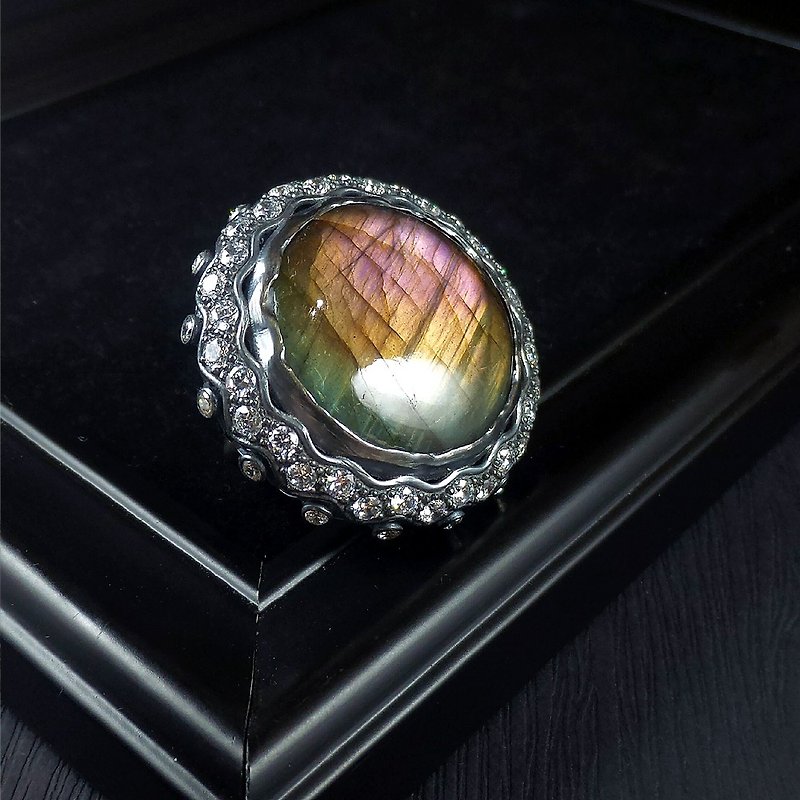 Rainbow Labradorite Sterling Silver 925 Statement Cocktail Ring - General Rings - Semi-Precious Stones Purple