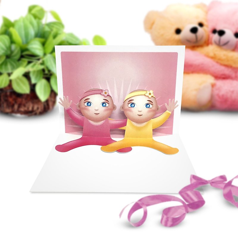 Cute Twins Card | Twins Pop Up Card | Baby Congrats Card - การ์ด/โปสการ์ด - กระดาษ 