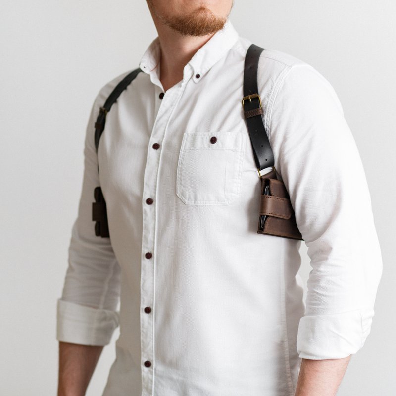 Phone Case Leather Shoulder Holster Crossbody Sling Bags / Waxed & Leather Strap - 手機殼/手機套 - 真皮 