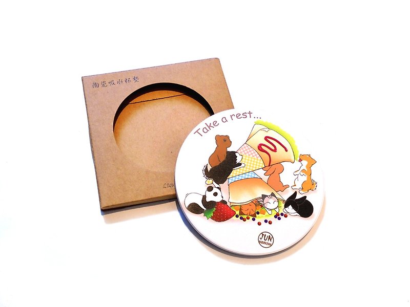 Animal ceramic absorbent coaster~dessert series~crepes animal - Coasters - Pottery Multicolor