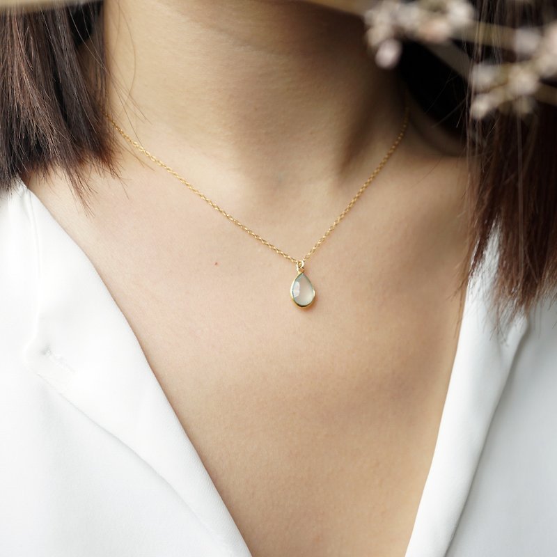 Aquamarine Teardrop Bezel Pendant Necklace - 14K Gold Filled - Necklaces - Gemstone Blue