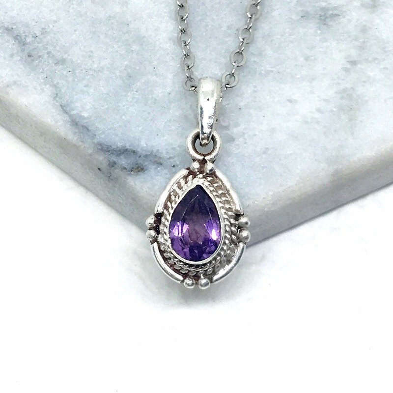 Amethyst Elegant Design Necklace in Sterling Silver Made in Nepal (Water Drop Amethyst) - Necklaces - Gemstone Purple
