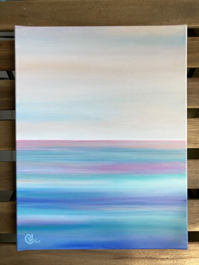 Original Acrylic Ocean Painting - Floating in the peacefulness 3,  31.5 X 41cm - Customized Portraits - Cotton & Hemp Multicolor