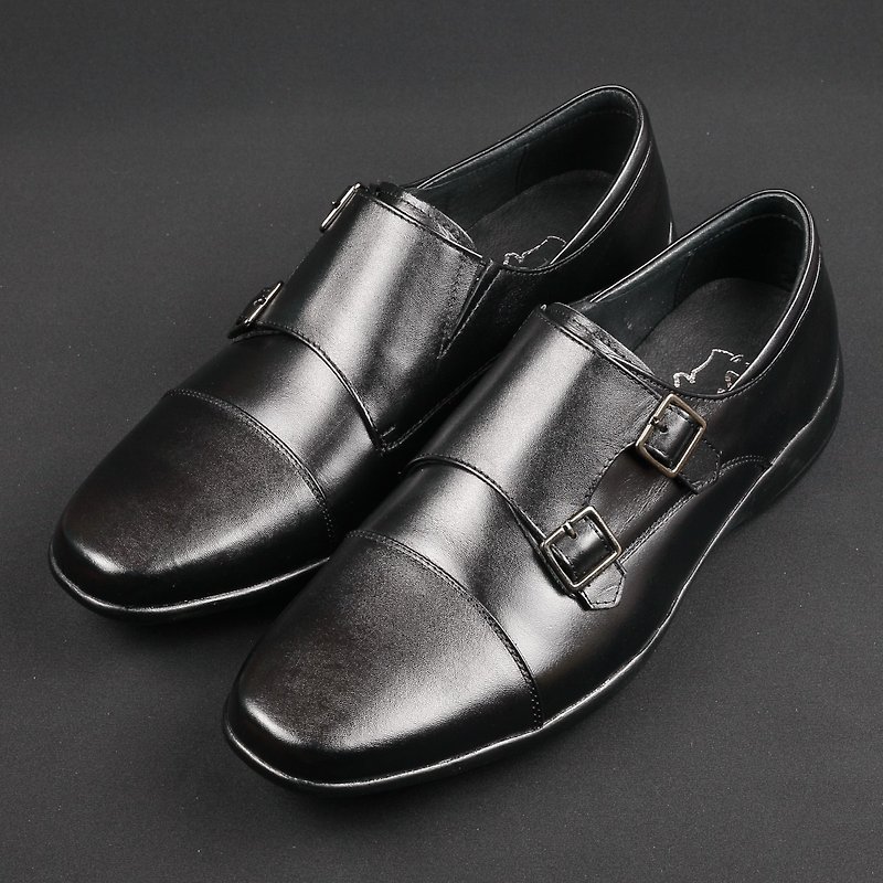 Comfortable Monk Nappa Calfskin Shoes-Monk Black - รองเท้าหนังผู้ชาย - หนังแท้ สีดำ