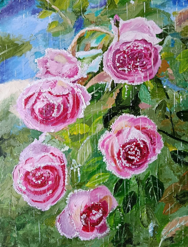 Snow and rain Original oil painting on canvas - 壁貼/牆壁裝飾 - 其他材質 