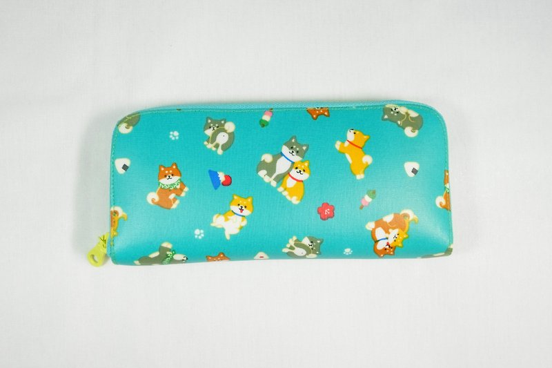 Play cloth hand-made. 2017 Japanese Shiba Inu Family (Lake Water Green) Tarpaulin Long Clip Wallet Wallet - Wallets - Waterproof Material Green