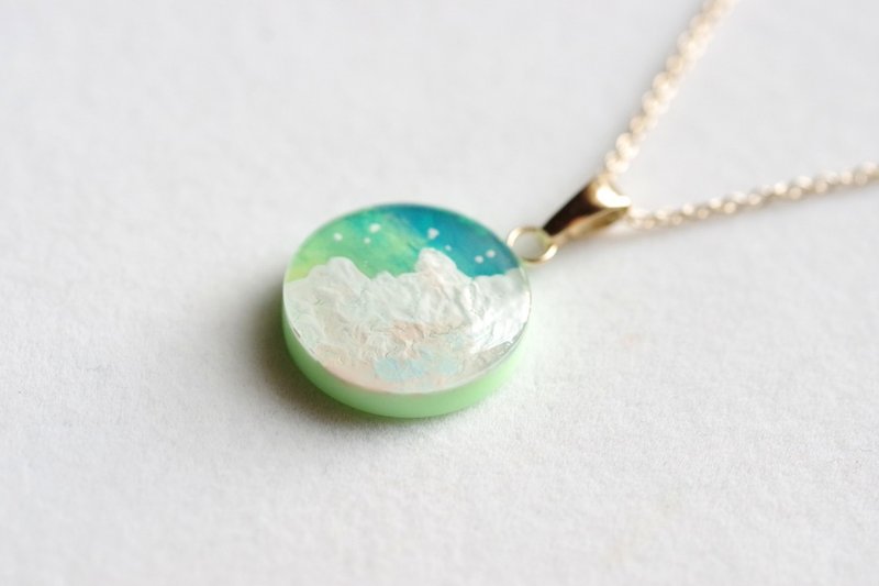 レジンアート　ラウンドペンダント・雨を運ぶ雲1・20mm - 項鍊 - 樹脂 綠色