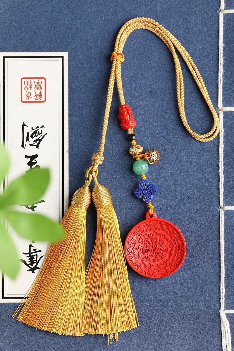 Natural cinnabar fine red sand nine palaces eight trigrams bag hanging key hanging cinnabar content is more than 95% - Keychains - Gemstone 