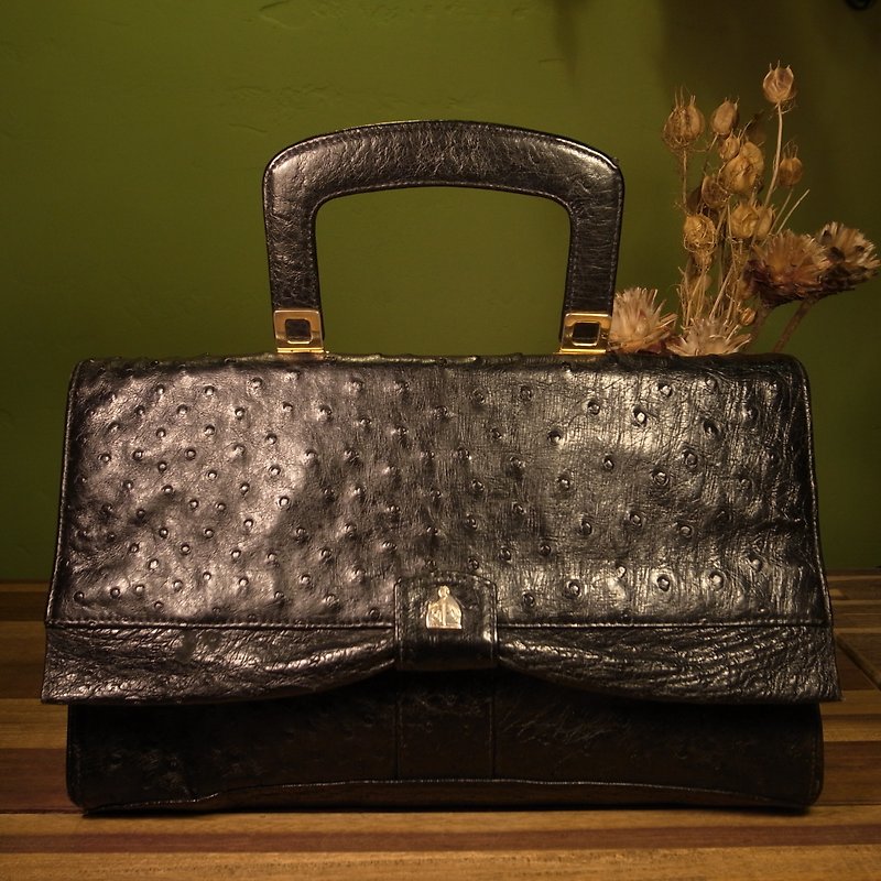 Old bone LANVIN handbag Q80 vintage - กระเป๋าถือ - หนังแท้ สีดำ