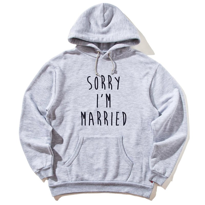 Sorry Married #2 gray hoodie sweatshirt - เสื้อยืดผู้ชาย - ผ้าฝ้าย/ผ้าลินิน สีเทา