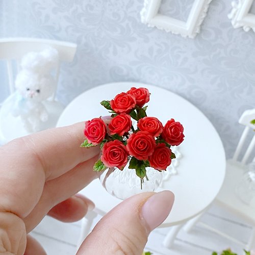 lamphle 1 12 Scale Flowers Dollhouse Miniature Flowers Tiny Flowers Resin  Mini Roses Artificial Flowers Mini Roses for Crafts, Small Flowers for