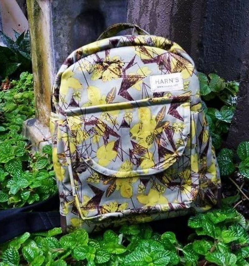 HARNS: Girls Backpack Small Backpack Handbag Flower (Abstract) - Backpacks - Paper Khaki