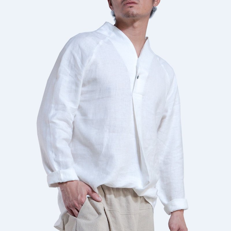 Ginkgo collar shirt -white. for man & woman. - Women's Tops - Cotton & Hemp 