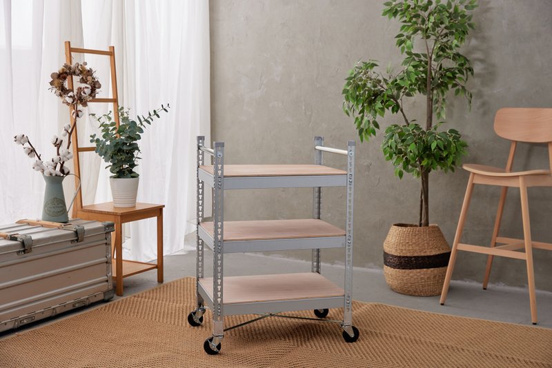 Made in Taiwan/Umi/angle steel/plywood/galvanized/three-layer cart angle steel frame three-layer cart - เฟอร์นิเจอร์อื่น ๆ - วัสดุอื่นๆ สีเทา