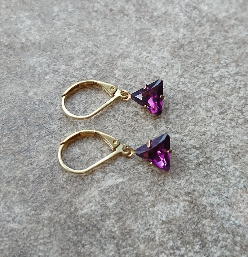 アンティーク紫色のガラスのイヤリング - ピアス・イヤリング - 金属 パープル
